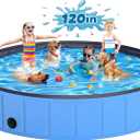Instraella Extra Large Dog Pool Foldable Plastic Pool for Large Dogs,1mm Durable and Collapsible Pet Bathing Tub Portable Outside Swimming Pool for Kiddie and Dogs (120x20in)