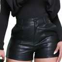 Hibshaby Faux Leather Shorts for Women Sexy High Waist Black Pu Leather Shorts (Small)