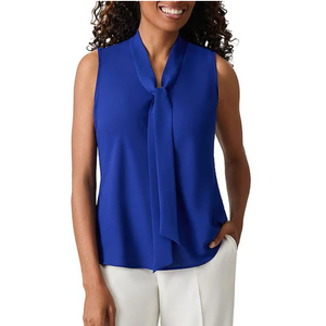 Kasper Women's Sleeveless Tie Front Blouse, Blue, Size XS