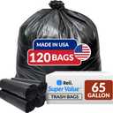 Reli. SuperValue 65 Gallon Trash Bags | 120 Count | Made in USA | Heavy Duty | Bulk | Black Multi-Use Garbage Bags