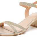 DADAWEN Women's Open Toe Ankle Strap Low Block Chunky Heels Sandals Party Wedding Dress Pumps Shoes, Size 9.5
