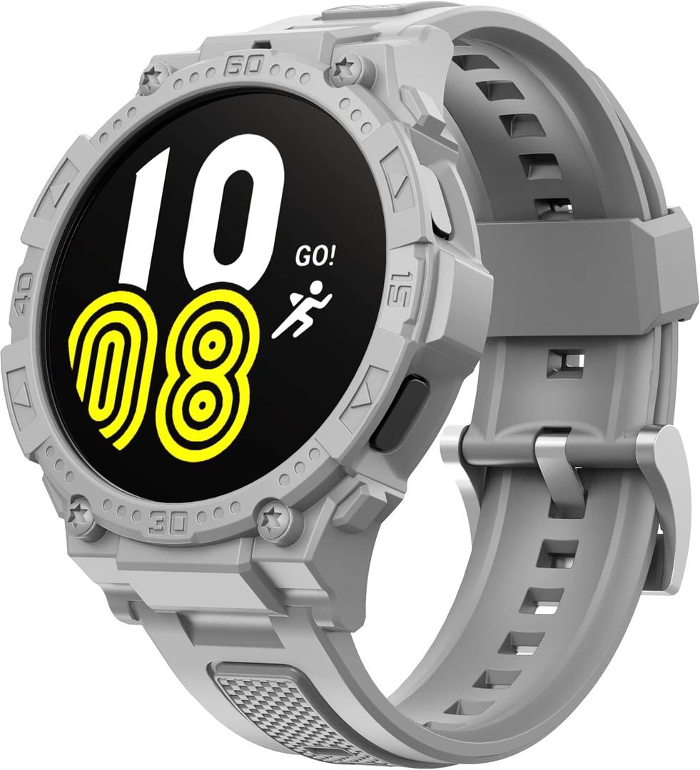 GELISHI Compatible Galaxy Watch 5/4 44mm Band with Case, Rugged Protective Case Protector Military Sport Band, Red (44mm)