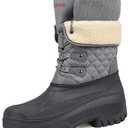 Knixmax Women's Winter Snow Boots Waterproof Mid Calf Booties Fur Lined Warm Outdoor Insulated Mucker Yard Skiing Hiking Boots Beige White EU 42