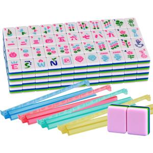 Pink Acrylic American Mahjong Tile Set 166 Mahjong Tile Set 1.2-inch American Mahjong Set with 4PCS Mahjong Racks with Pushers