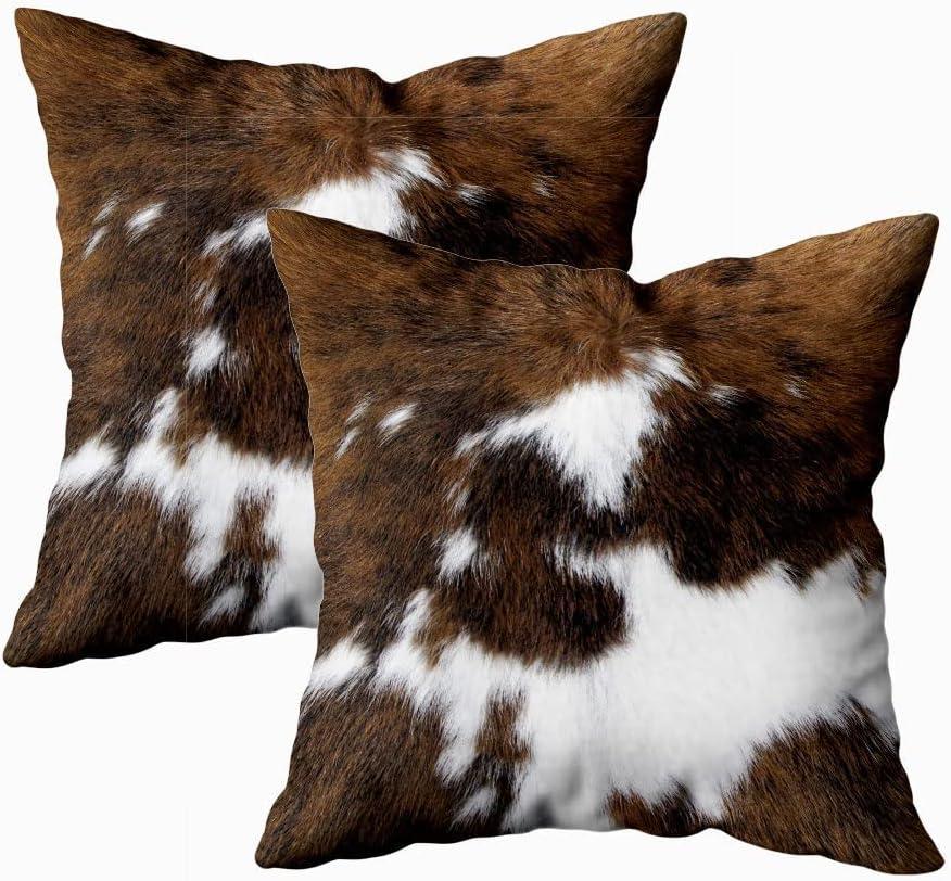 TOMWISH Throw Pillow Covers 2 Packs Hidden Zippered Pillowcase Black White and Brown Cowhide Accent Double Sided Printing 22x22Inch Decorative Throw Custom Cotton Pillow Case Cushion Cover