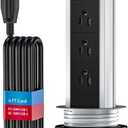 BTU 20W Pop Up Outlet for Kitchen Countertop, Retractable Recessed Outlet with 3 AC Outlet, 2 USB A Ports and 1 USB C Port for Kitchen Countertop Conference Office Recessed Power Outlet, Black &Silver