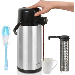 Tomakeit Airpot Coffee Dispenser with Pump,102 OZ/ 3L Large Coffee Dispenser with Tea Filter for Party Hot Drinks Water Tea Chocolate Hot/Cold Water, Insulated Stainless Steel Thermal Carafes (101.4 Ounces)