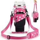BULKITEM Water Bottle Carrier Bag with Phone Pocket for Stanley 40 & 30 oz Tumbler with Handle,Pink Insulated Neoprene Cup Holder Pouch w/Adjustable Strap for Quencher H2.0 Stanley Cup Accessories