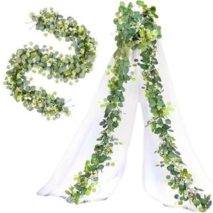 Faux Eucalyptus Garland Plant,Wedding Floral Swag,4Pack Artificial Vines Leaves Greenery Garland for Wedding Backdrop Arch Wall Decor,6 Feet/pcs UV Protected Indoor Outdoo