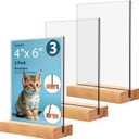 4x6 Inch 3 Pack Acrylic Sign Holder with Wooden Base, Desktop Display Stand (4x6 3Pack)