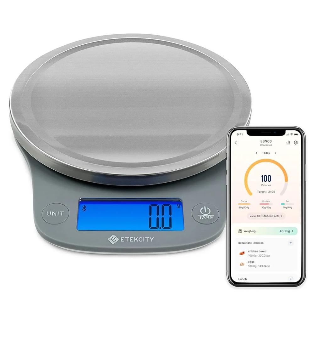 Etekcity Nutrition Smart Food Kitchen Scale, Digital Ounces and Grams for Cooking, Baking, Meal Prep, Dieting, and Weight Loss, 11 Pounds-Bluetooth, 304 Stainless Steel