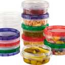 8 ounce Plastic Food Storage Containers with colored Twist Top Lids Reusable Leak Proof Deli Containers for Freezer Storage Meal Prep (12)