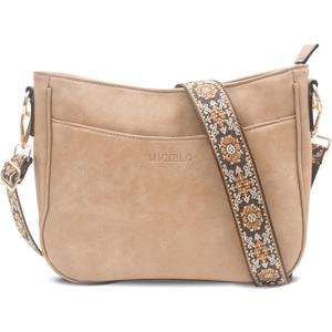 Vegan Leather Crossbody Bags for Women, Medium Cross Body Purse with Wide Adjustable Strap LightWeight (Khaki)