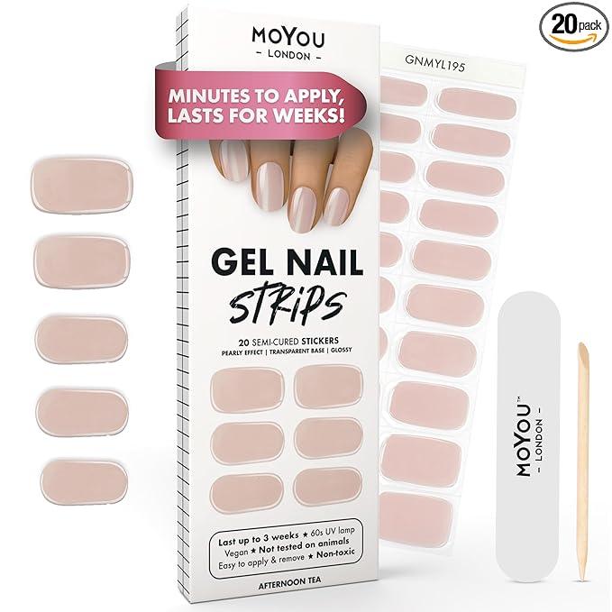 MOYOU LONDON Semi Cured Gel Nail Strips - 20 Pcs. Waterproof Gel Nail Wraps, Cures in Sunlight or UV/LED Lamp, Lasts Up to 2+ Weeks, Stretchable, Easy to Apply & Remove, Vegan & Cruelty-Free 9 Pcs