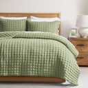 Green Twin Size Quilt Bedding Sets with Pillow Sham, Dark Sage Olive Lightweight Soft Bedspread Coverlet, Quilted Blanket Thin Comforter Bed Cover, All Season Summer Spring, 2 Pieces, 68x90 inches