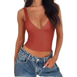 REORIA Women's Summer Sexy Deep V Neck Sleeveless Slim Fit Trendy Y2k Corset Cami Crop Tank Tops
, Medium