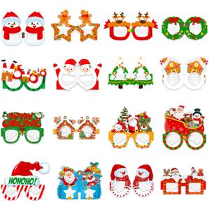 16Pcs Christmas Party Glasses Frames, Funny Xmas Paper Glasses Christmas Eyeglasses Photo Booth Props for Xmas Party Decorations Supplies (Reindeer)