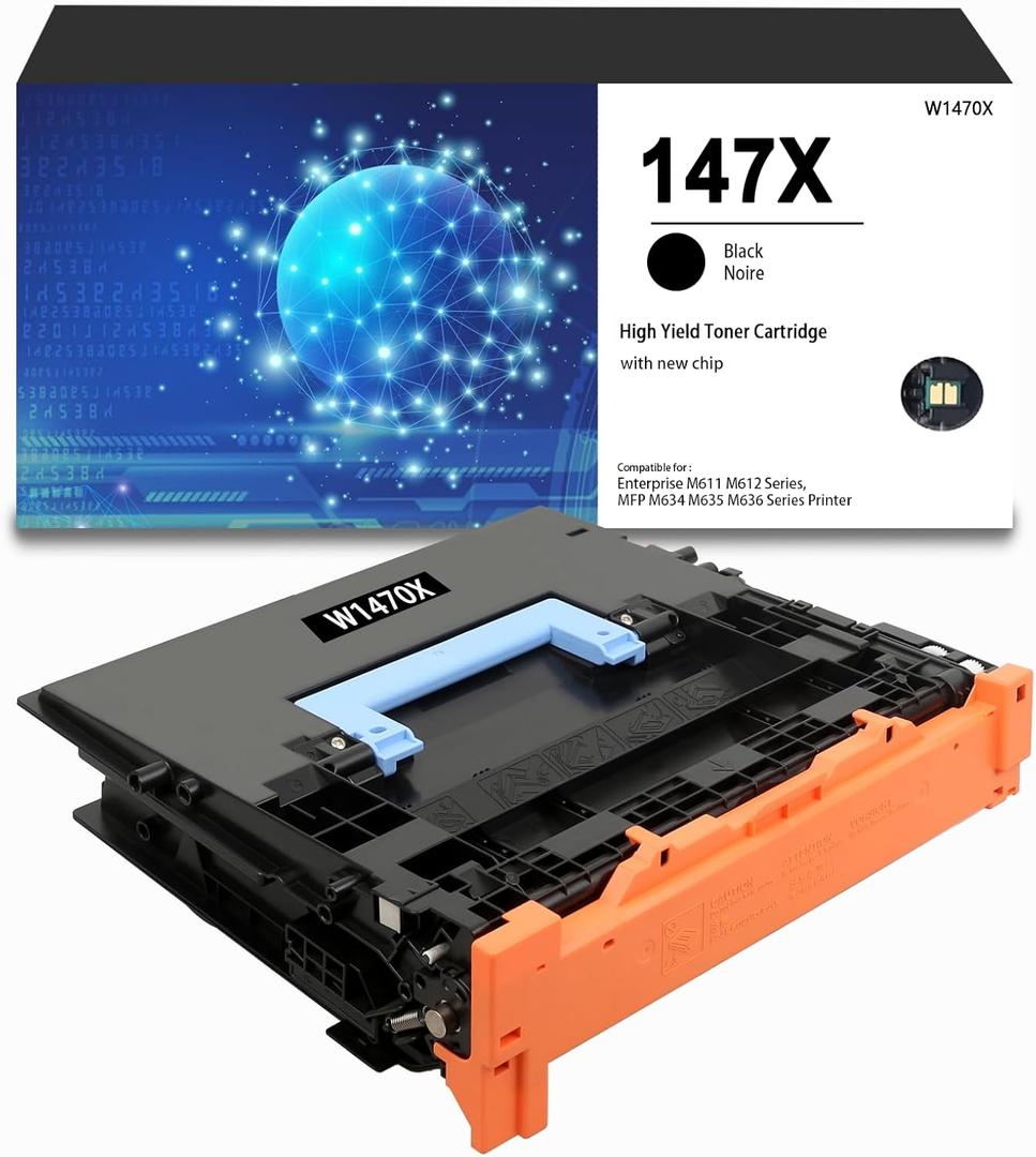 147X Black High-Yield Toner Cartridge Compatible 147X W1470X Toner (with New Chip) Replacement for Enterprise M611 M612 MFP M634 M635 M636 Series Printer(1-Pack)
