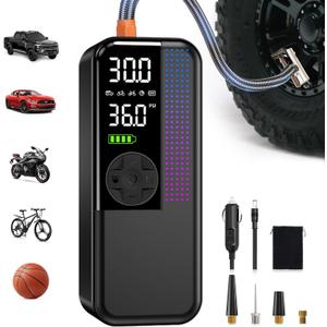 WEOLULI Tire Inflator Portable Air Compressor,150 PSI Cordless Air Pump, 12V DC Car Plug,Dual Power 10000mAh, Fast Inflation 24L/Min, 4 Preset Modes for Car, Bike, Motorcycle, Balls (Black, 10000mAh)
