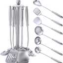 Cooking Utensils Set,7 PC 304 Stainless Steel Kitchen Utensils Set with Rotating Holder,Kitchen Tools Set,Wok Spatula,Soup Ladle,Slotted Spoon,Slotted Spatula,Server Spoon,Pasta Server