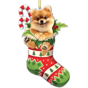 4 x Pomeranian Dog Christmas Ornament  Flat Acrylic Cute Stocking Stuffer with Candy Cane for Holiday Dcor - 2025 Pomeranian Dog Christmas Tree Hanging Ornament