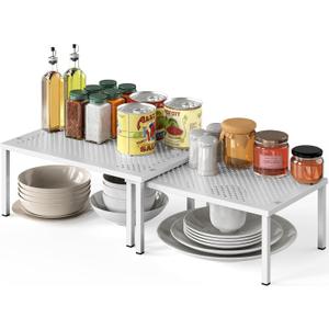 Simple Houseware Expandable Stackable Kitchen Counter Shelf Organizer, White, Metal Top, 11.25"L x 7.9"W x 5.4"H