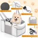 Portable Dog Car Seat for Small Dogs - Pet Booster Seat with Safety Leash, Adjustable Straps, Washable Cushion & Storage Pocket - Center Console Puppy Car Seat for Travel - Beige