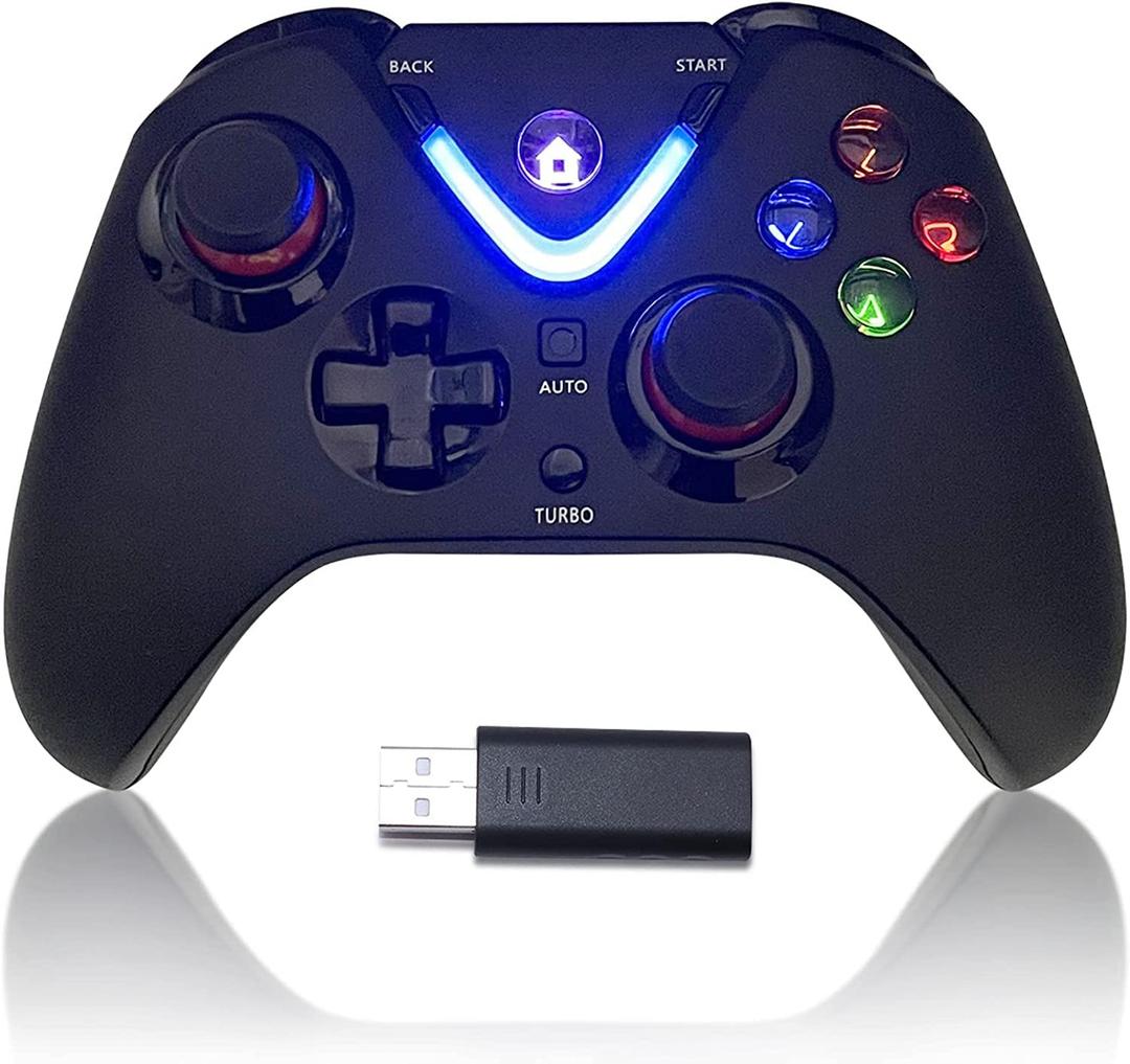 ROTOMOON Wireless Game Controller with LED Lighting Compatible with Xbox One S/X, Xbox Series S/X Gaming Gamepad, Remote Joypad with 2.4G Wireless Adapter, Rechargeable Battery (Black)