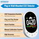 Plug in CO2 Detector Wall, 3-in-1 Air Quality Monitor CO2 Alarm, Digital Display CO Monitor, Household Temp Humidity Meter, Real-Time CO2 Level Sensor Alert for Home Office School Garage
