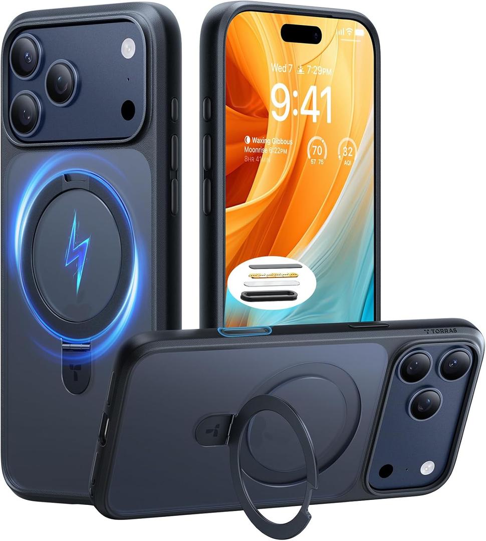 TORRAS Ostand Magnetic for iPhone 17 Pro Max Case, Fit for MagSafe, Sturdy Stand, Military Grade Drop Tested, Camera Control, Translucent Slim Soft Edge Case for iPhone 17 Pro Max 6.9", Black