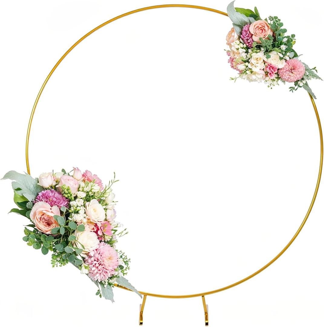 Liacere 6.6ft Round Backdrop Stand, Stable Balloon Arch Stand, Metal Wedding Arch Backdrop Stand Circle Backdrop Stand Frame for Wedding, Birthday Party, Baby Shower Decoration (Gold)