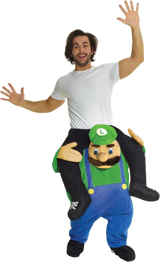 Unisex Piggy Back Red Plumber Piggyback Costume Retro 80's Gaming Costume Piggyback Luigi