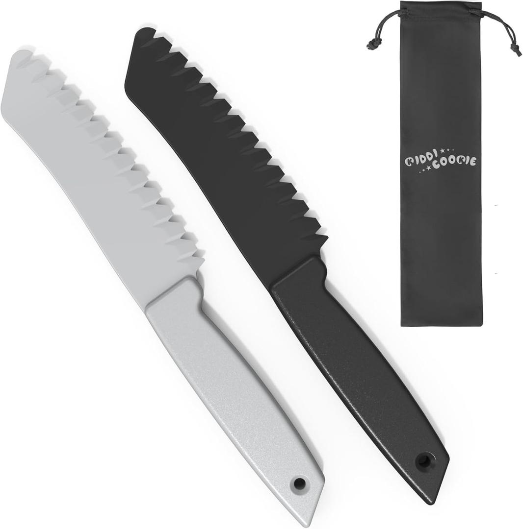 2 pcs Plastic Knife for Nonstick Pans lettuce knife with serrated Blade Plastic Knife Set for Cutting Fruits, Veggies and Bread, Black and Grey