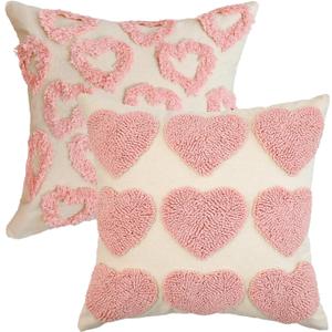 AVOIN colorlife Happy Mother's Day Love Heart Beige Pink Throw Pillow Covers Set of 2, 18 x 18 Inch Home Decor Present Gift for Mom Cushion Case for Home Sofa Couch