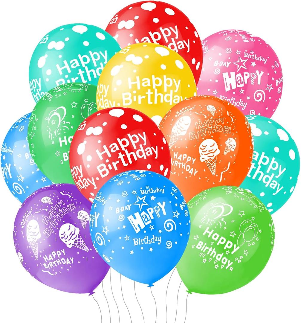 50pcs 12inch Happy Birthday Balloons for Men&Women, Assorted Balloons for Party, Beautiful Flowers Printed Decoration (Birthday)