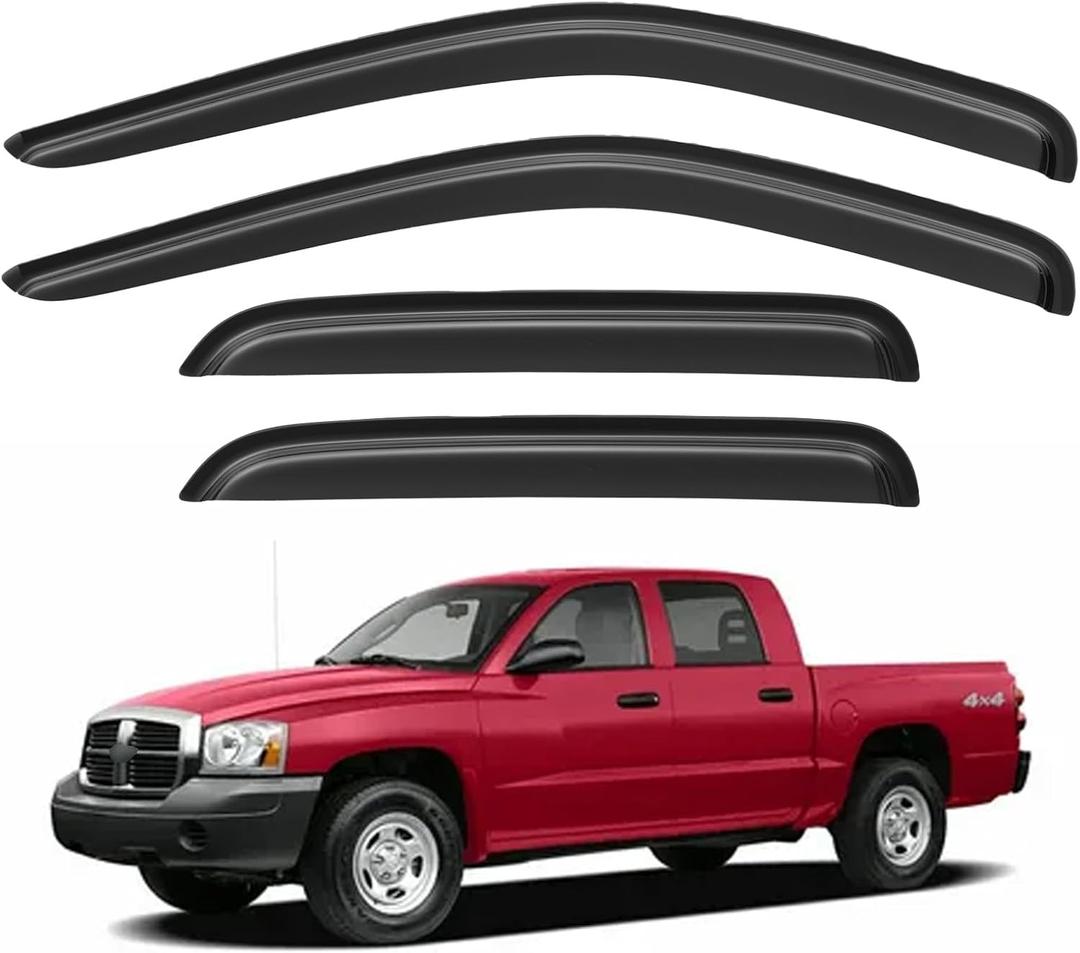 Window Visors Rain Guards Shield for 2005-2010 Dodge Dakota Quad Cab, Out-Channel Window Vent Wind Deflectors Visors Shades for 05-10 Dakota Crew Cab