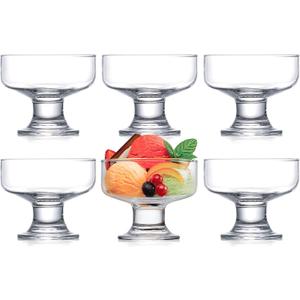 Kingrol 5 Pack Crystal Glass Dessert Bowls, 6.5 oz for Ice Cream, Fruit, Pudding, Snack, Cereal, Nuts - Premium Serving Dishes, Mini Trifle Bowl