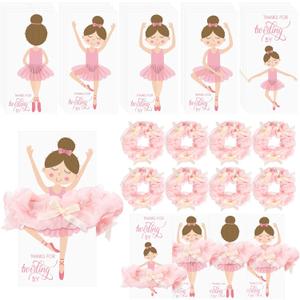 Yinkin 15 Sets Ballerina Party Favors for Girls Include Pink Lace Hair Ties Scrunchies with Bow Ballet Thank You Cards Dance Recital Gifts Ballerina Birthday Party Favors
