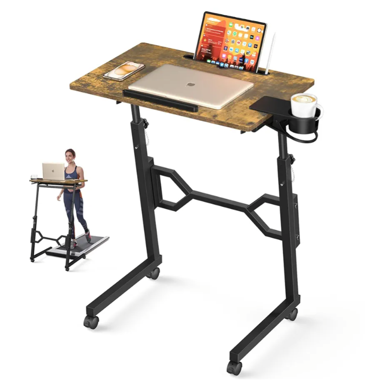 Small Standing Desk with Wheels, Portable Treadmill Desk, Rolling Desk Adjustable Height for Laptop, Mobile Standing Table for Walking Pad, Bedside Table