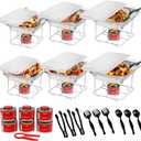 Alpha Living 6 Pack - Disposable Chafing Dish Buffet Set, Half Size Pans, Welded Body Food Warmers for Parties, Fuel Cans Complete Set, Warming Trays (Complete Kit (with Racks))
