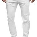 HUNGSON Mens Chinos Slim Fit Stretch Flat-Front Skinny Dress Pants (White,36W*30L)