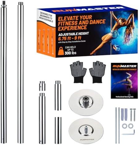 Amazon.com : Runmaster Premium Spinning and Static Dance Pole Kit - Portable 45mm Exercise Pole for Club, Party, Home Use - Easy Assembly, Sturdy Steel Construction with Silicone Rubber Protection - Silver : Sports & Outdoors