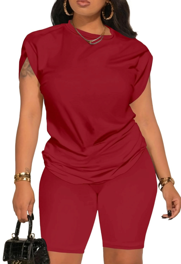 PINSV Women 2 Piece Outfits Summer Sweatsuits Biker Short Workout Jogger Sets, XL