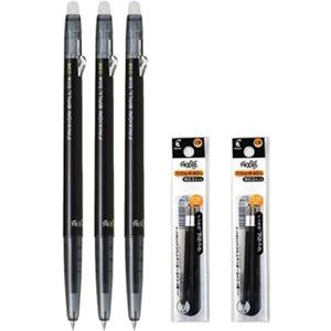 Pilot FriXion Ball Slim 038 Retractable Erasable Gel Ink Pen, Extra Fine Point 0.38mm, Black Ink, 3 Pens & 6 Refills Value Set