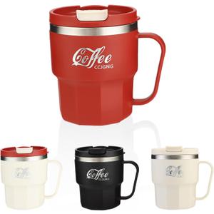 13 oz Coffee Mug, Vacuum Insulated Camping Mug with Lid, Double Wall Stainless Steel Travel Camping Tumbler Trave Mugs, for Men & Women (Red, 13oz)