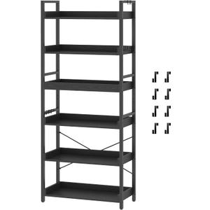 HCHQHS 6 Tier Bookshelf, Adjustable Industrial Bookcase, Vertical Tall Book Shelf, Wood and Black Metal Open Bookshelves for Home Office, Living Room, Bedroom, 70 Inch