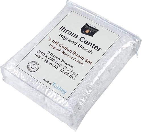 Ihram for Men – 2-Piece Hajj and Umrah Towel Set – 100% Natural Cotton – Soft, Non-Stitched 110x220 cm (43x86 in) – Ahram Ehram