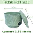 HOUYANG Heavy-Duty Steel Garden Hose Pot with Lid, Hose Pot for Outside, 14.96 L × 14.96 W × 10.24 H inches