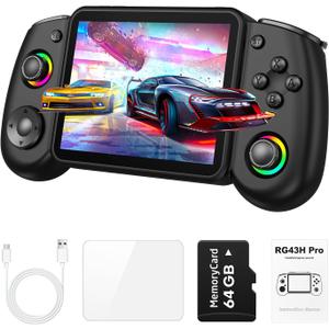 RG43H Pro Retro Handheld Game Console, 4.3 Inch Retro Gaming Console with 4000mAh Battery, RK3562 Opensource Hand Held Games Console, EmuELEC&RGBOX Dual Systems Video Console, HDMI TV Output, Black