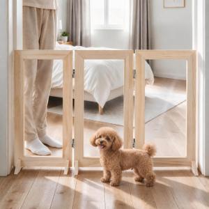 Wooden Dog Gate Clear Acrylic Pet Barrier with 6 Wooden Support Brackets